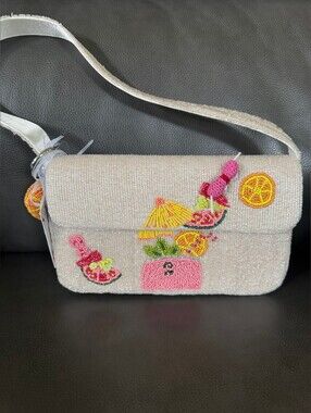 FREE SHIPPING..... Cocktail Drink Hand Beaded India bag purse with Orange Charm